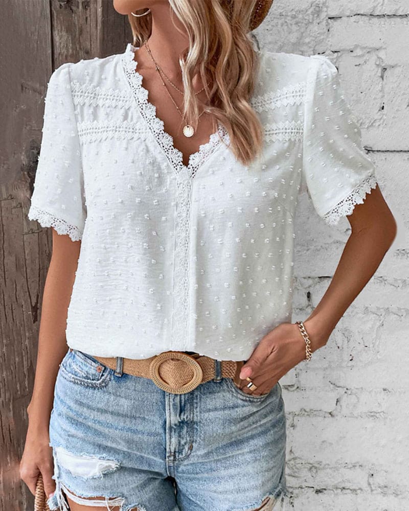 Lace Trim Short Sleeve Top