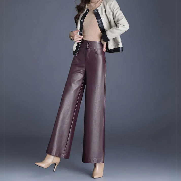 Faux Leather Wide Leg Trousers
