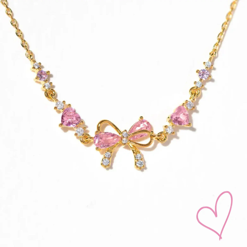 Sparkling Pink Heart Bow Bracelet