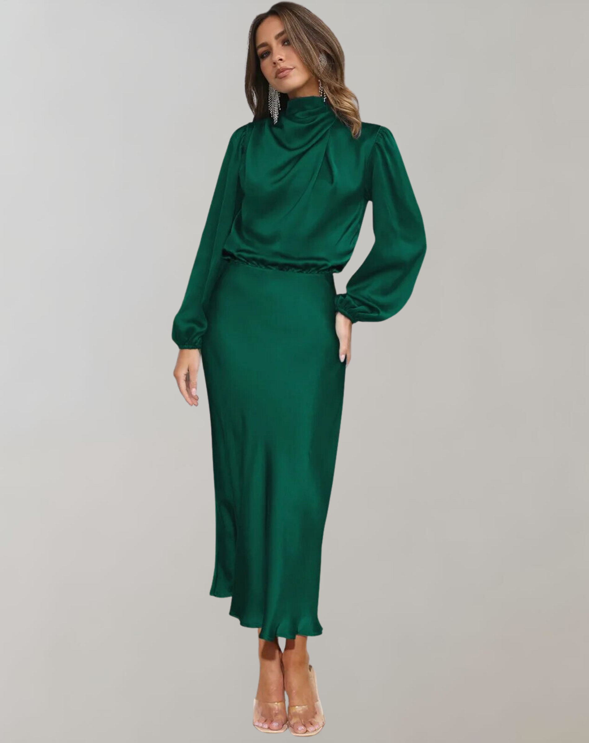 Draped Satin Midi Dress