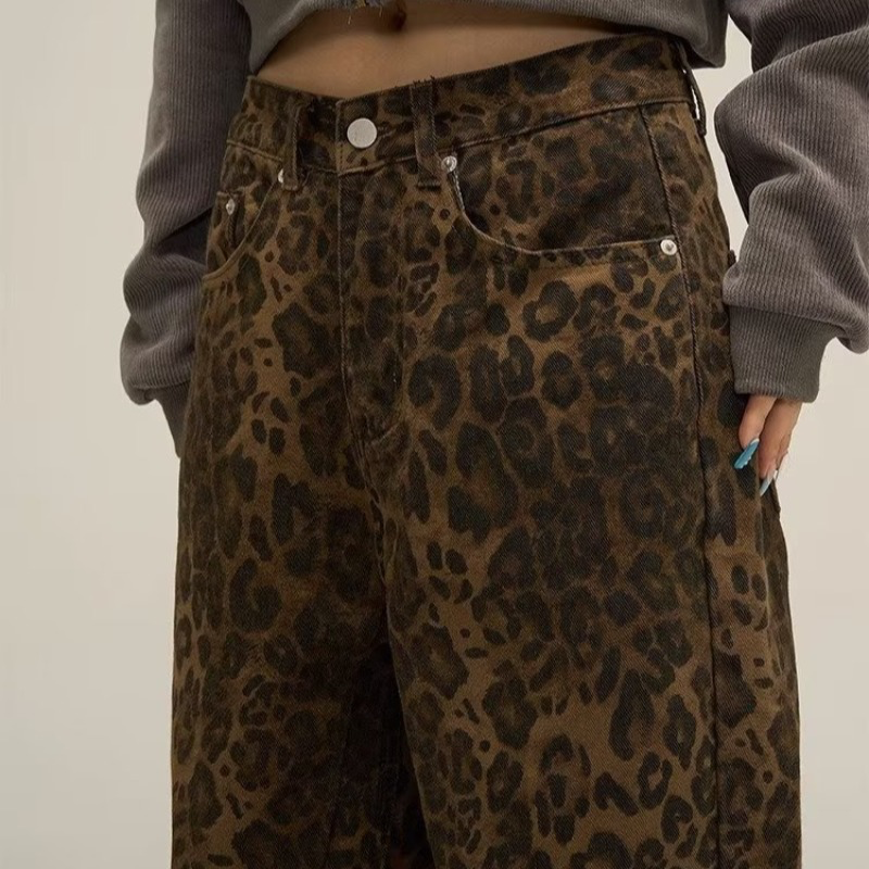 Leopard Print Wide Leg Jeans