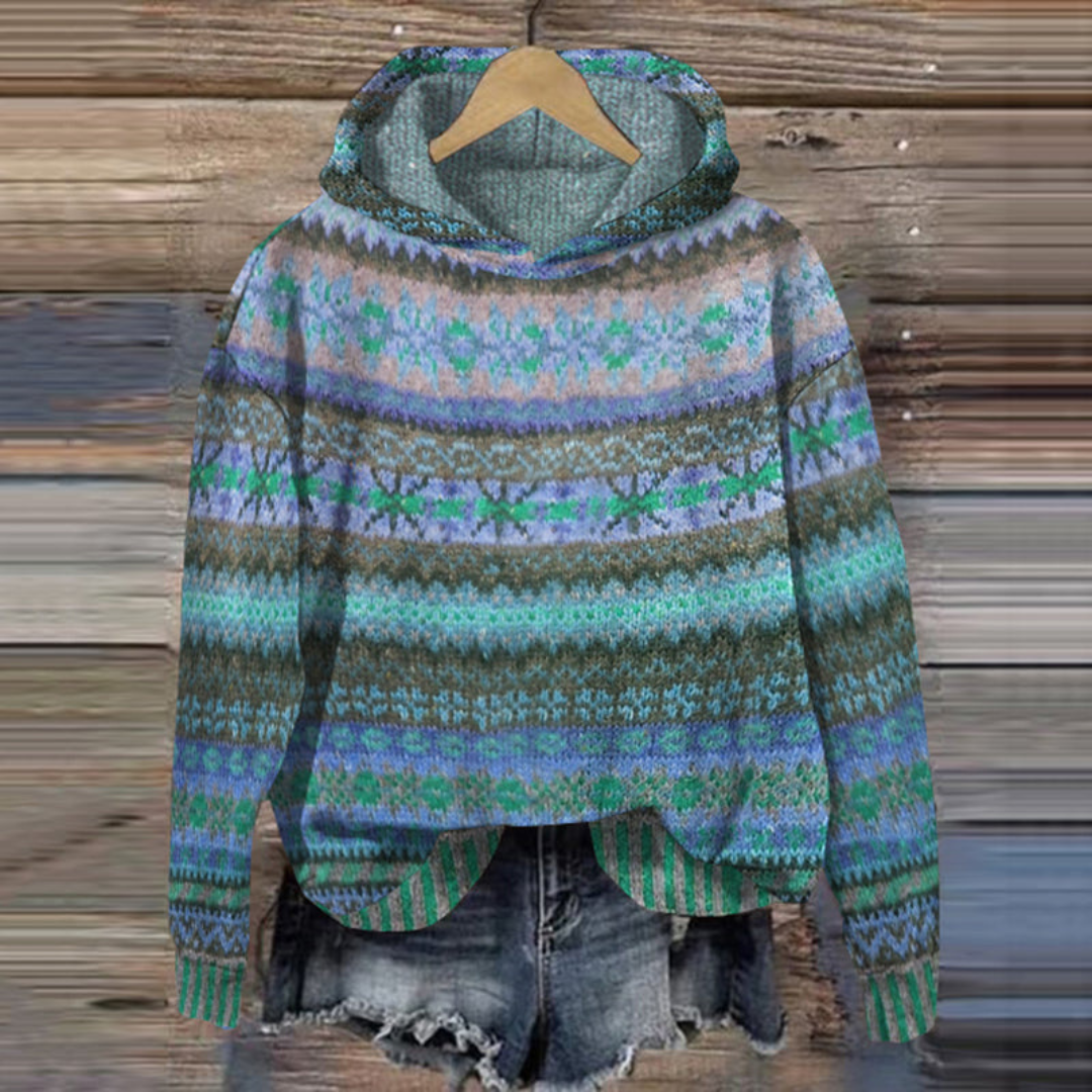 Fair Isle Knit Hooded Sweater