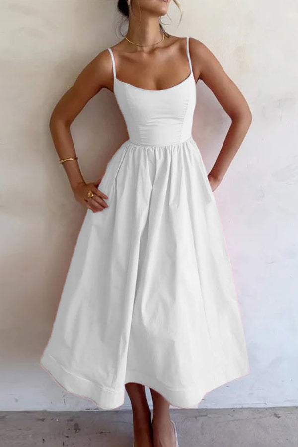U-Neck Flared Midi Dress