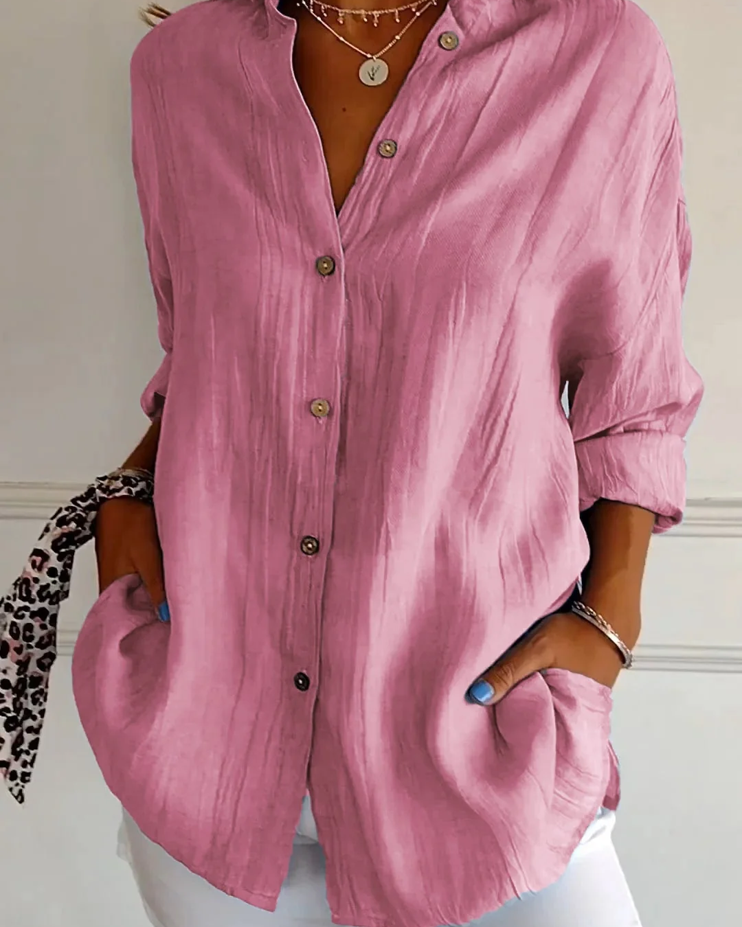 Crinkle Long Sleeve Blouse