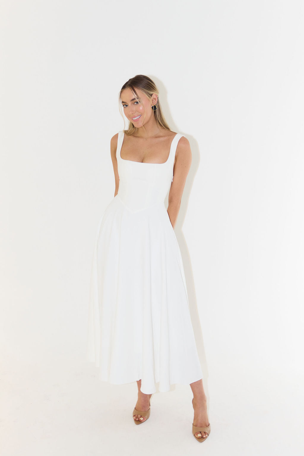 A-Line Square Neck Midi Dress