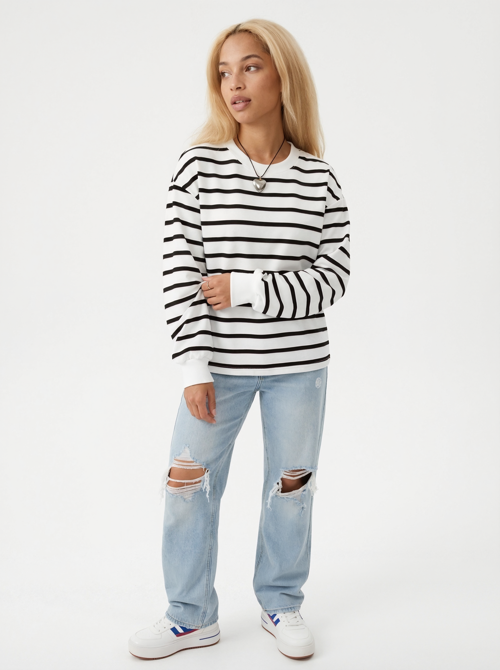 Relaxed Fit Striped Sweatshirt