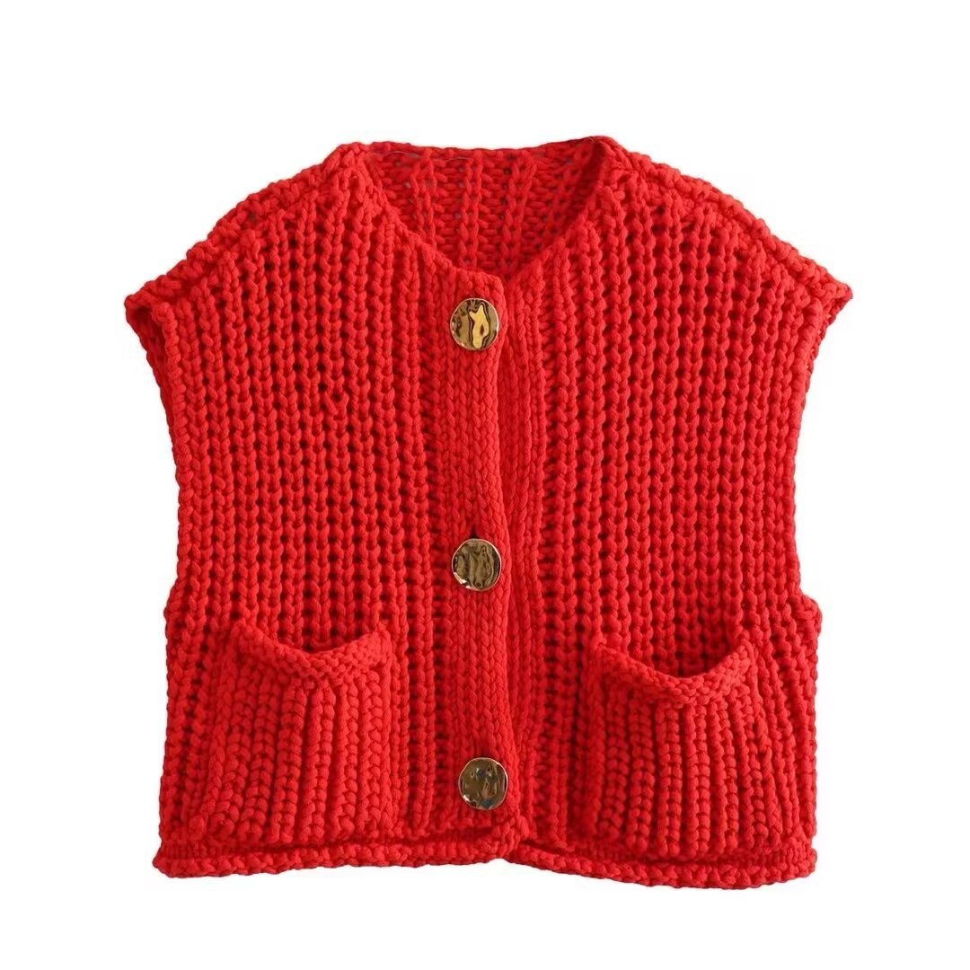 Knit Sleeveless Button Cardigan