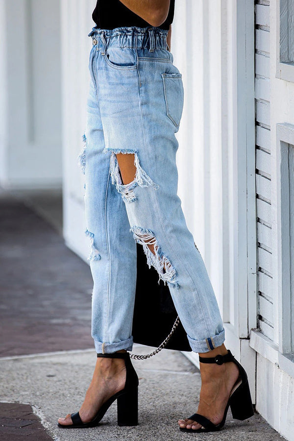 High Waist Distressed Mom Jeans