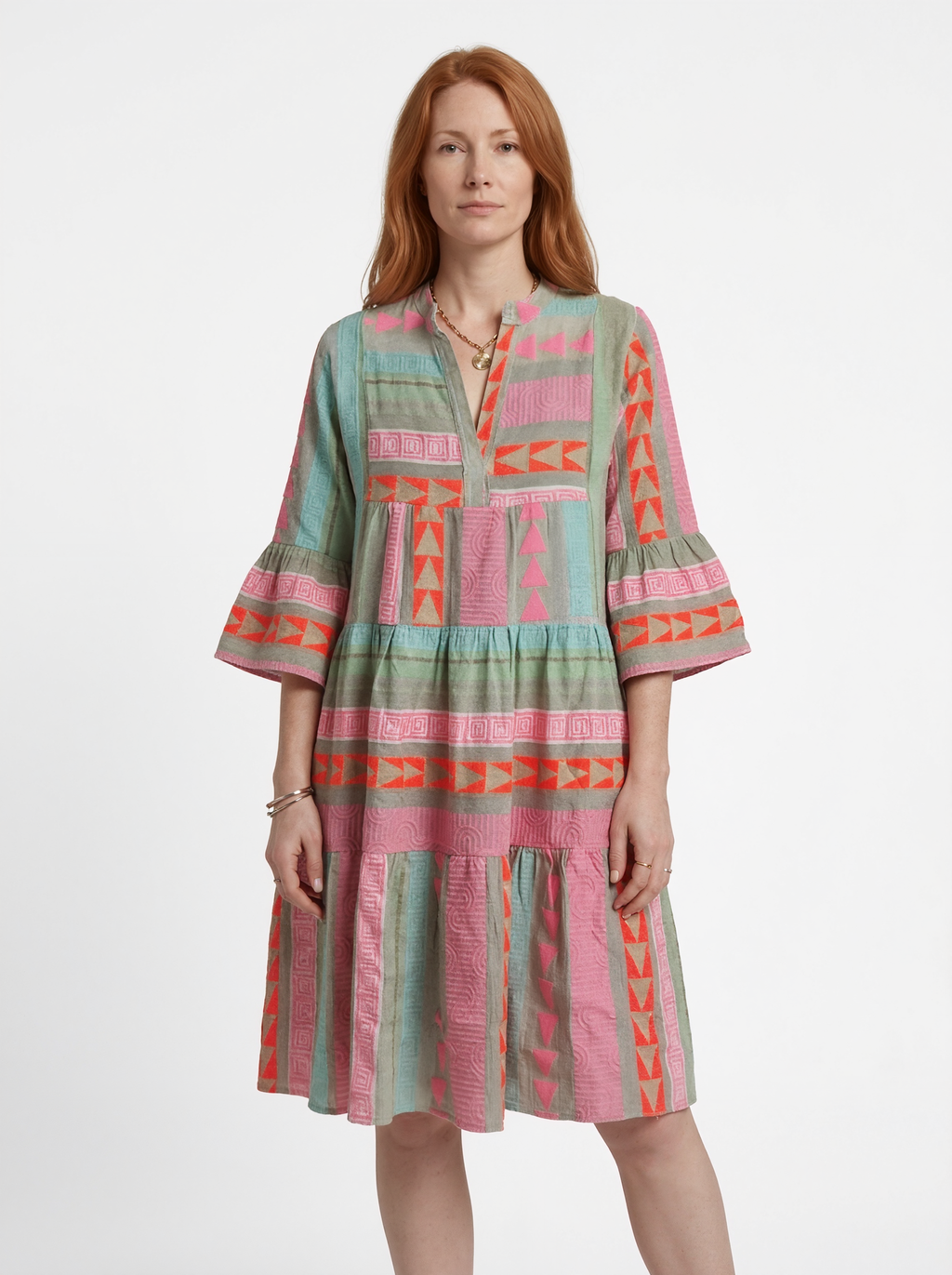 Geometric Tiered Midi Dress