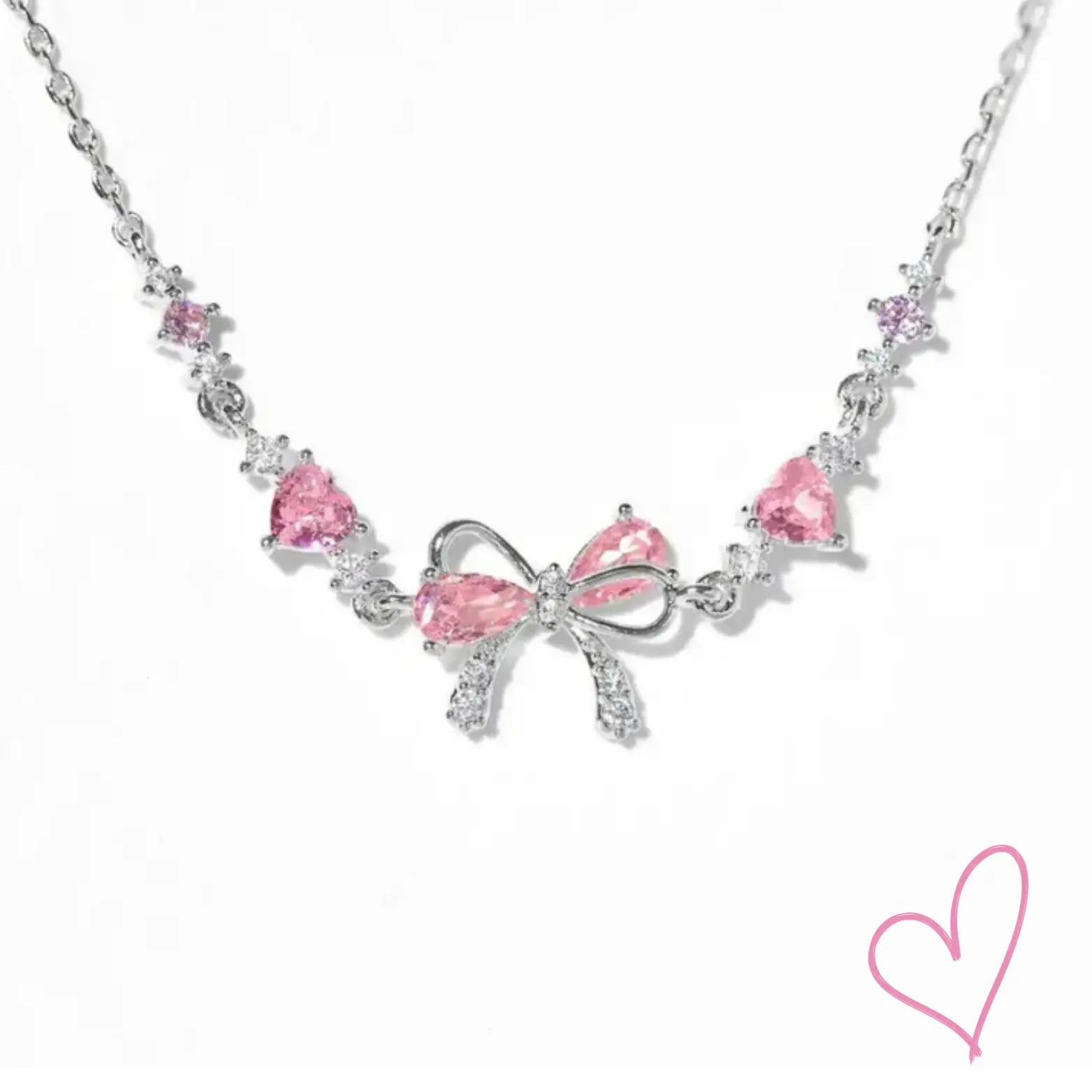 Sparkling Pink Heart Bow Bracelet