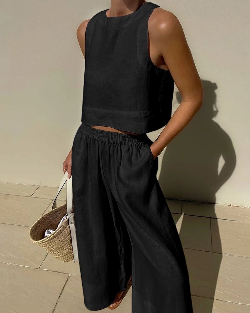 Relaxed Crop Top and Pants Set