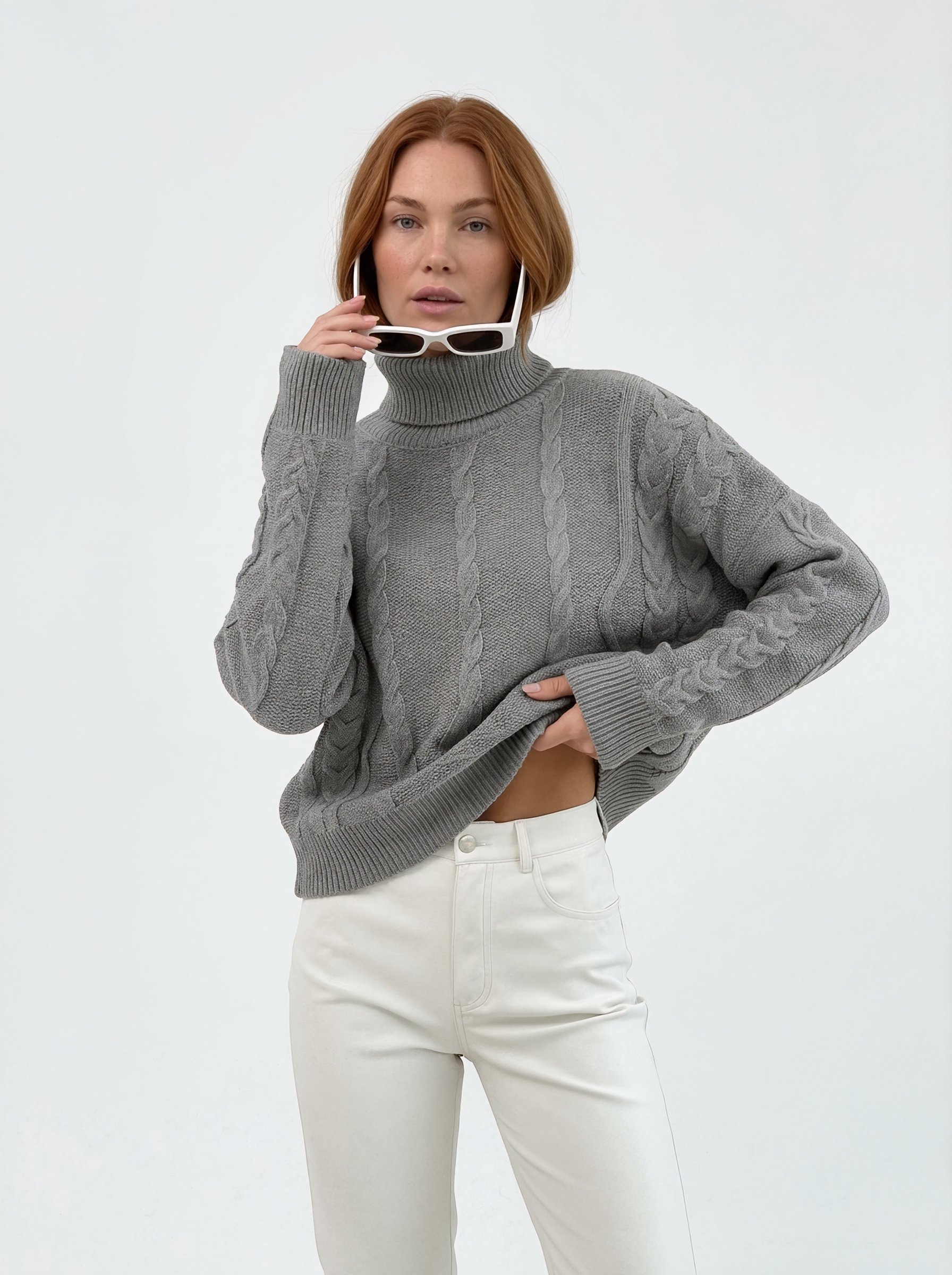Oversized Cable Knit Turtleneck Sweater