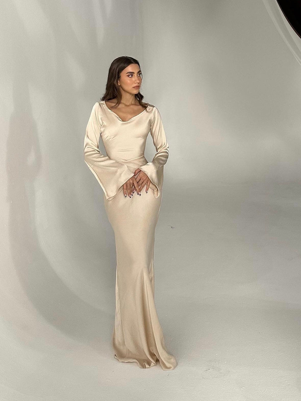 Satin Cowl Neck Maxi Dress