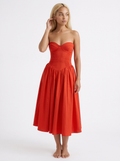Red Strapless Midi Dress