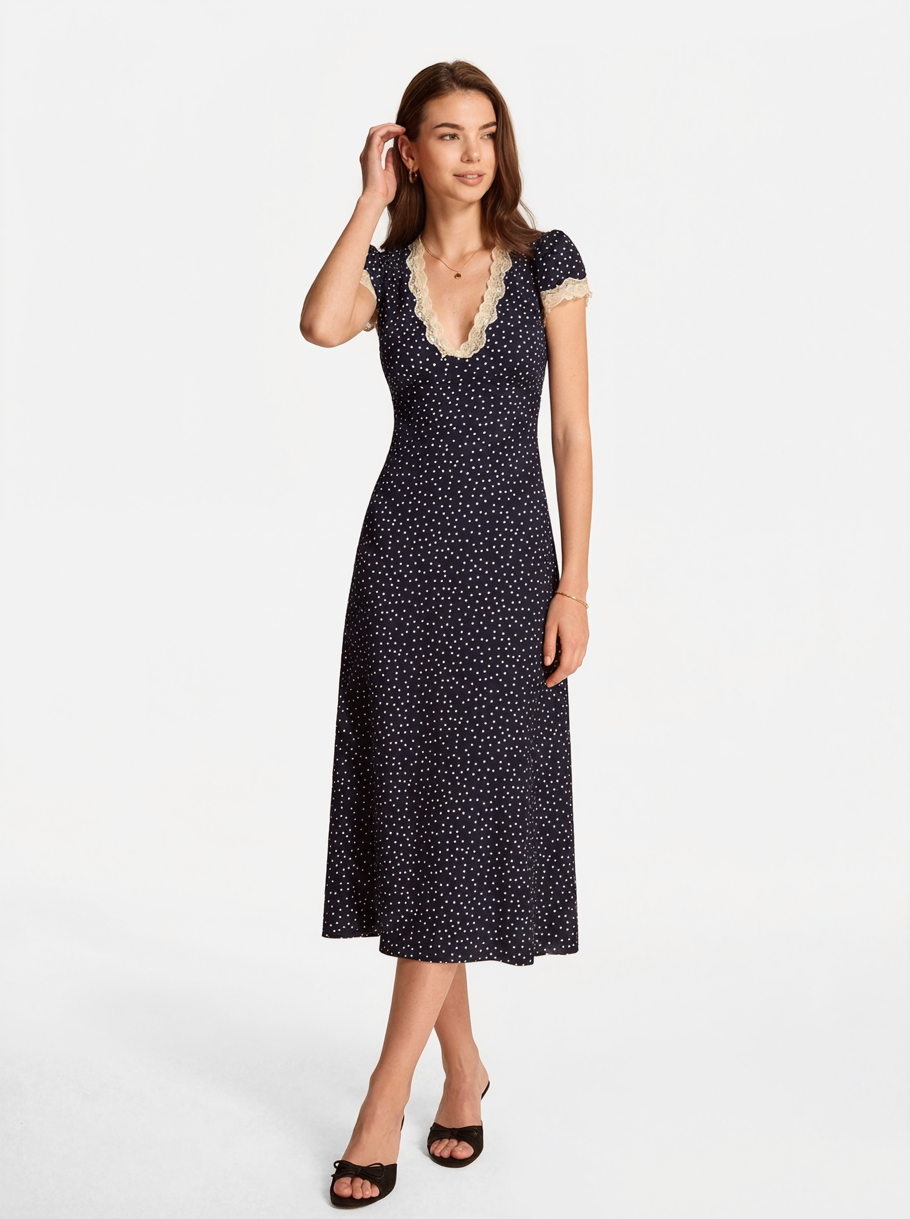 Polka Dot Lace Midi Dress