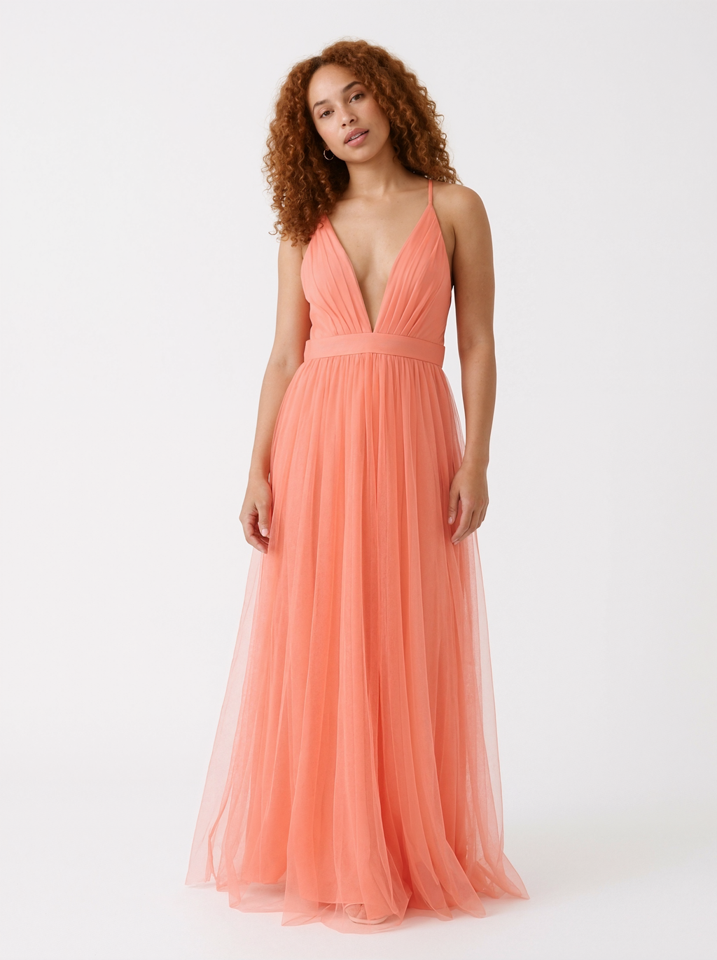 Pleated Deep V-Neck Maxi Dress