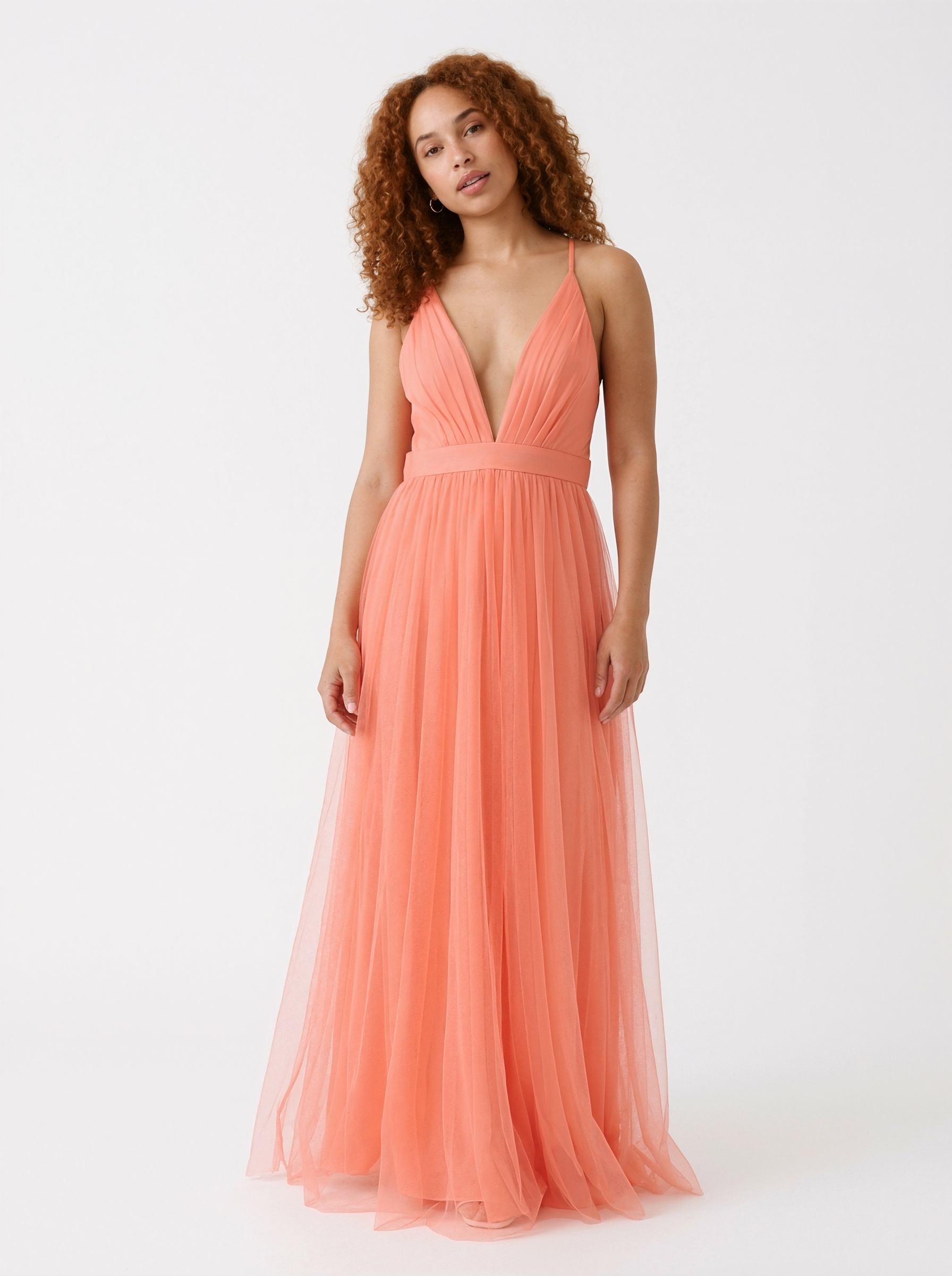 Pleated Deep V-Neck Maxi Dress