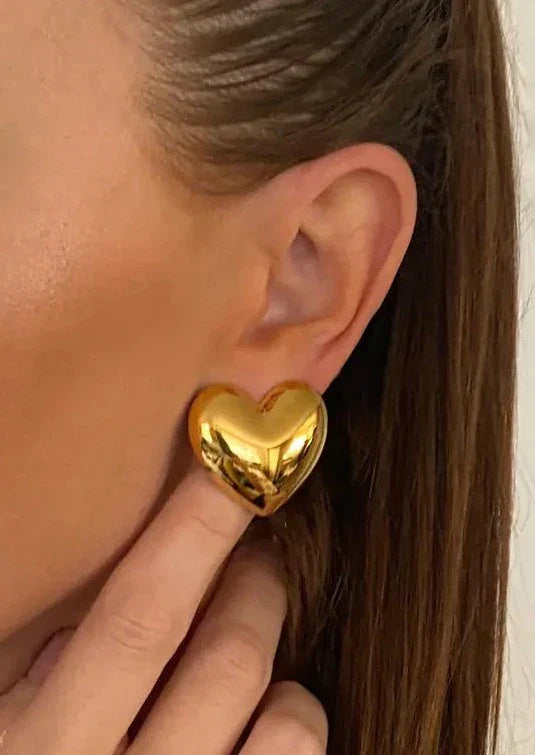 Polished Gold Heart Stud Earrings