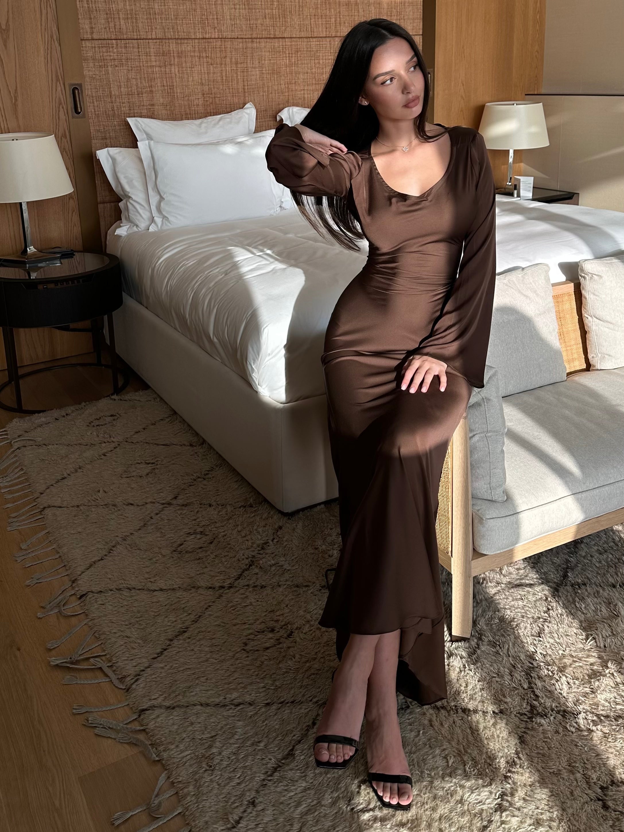 Satin Cowl Neck Maxi Dress