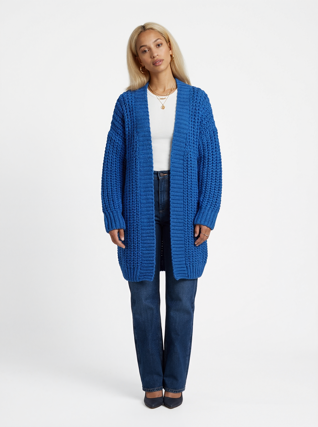 Oversized Blue Knit Cardigan