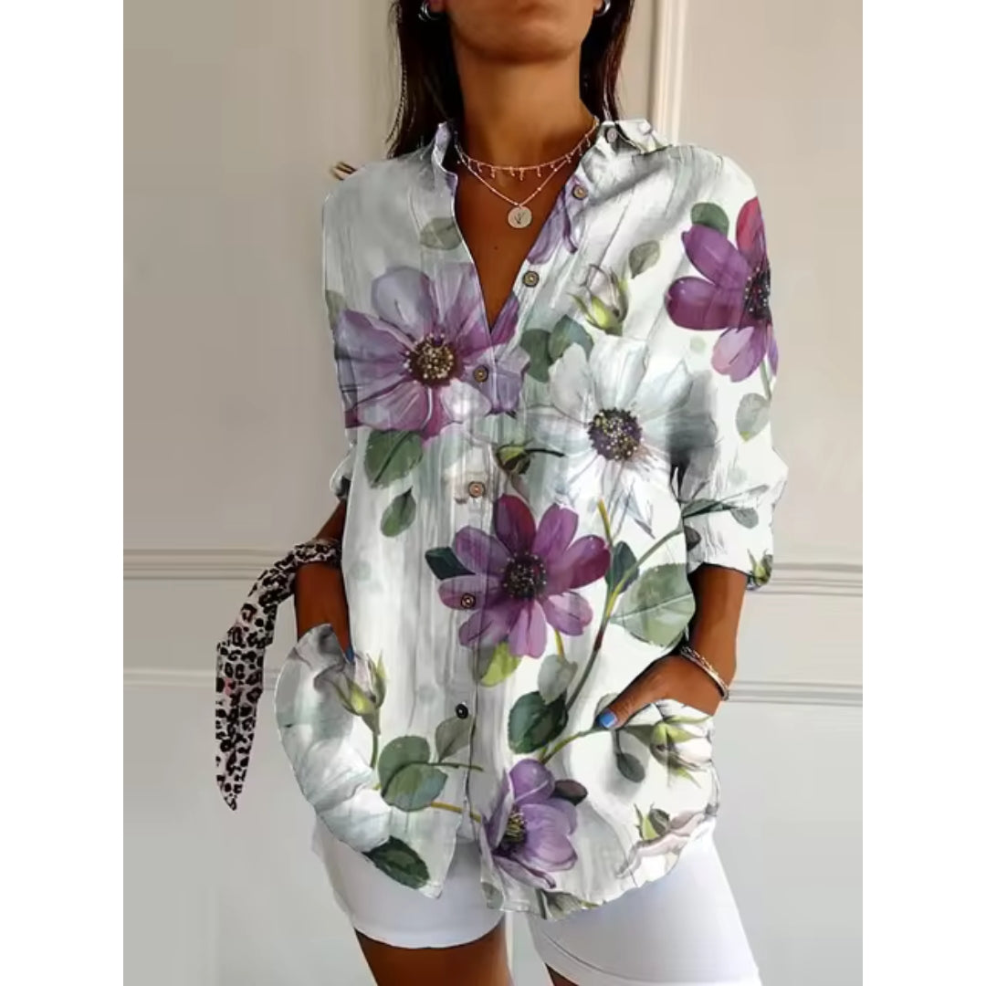 Floral Print Button-Front Blouse