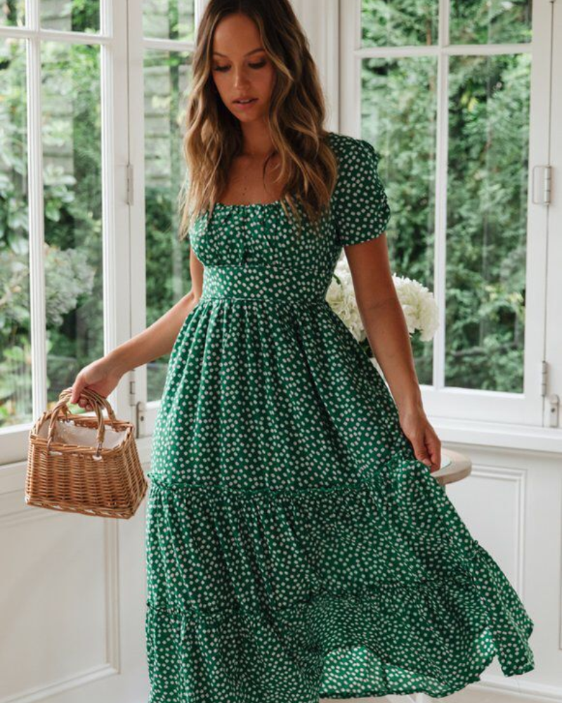 Polka Dot Puff Sleeve Midi Dress
