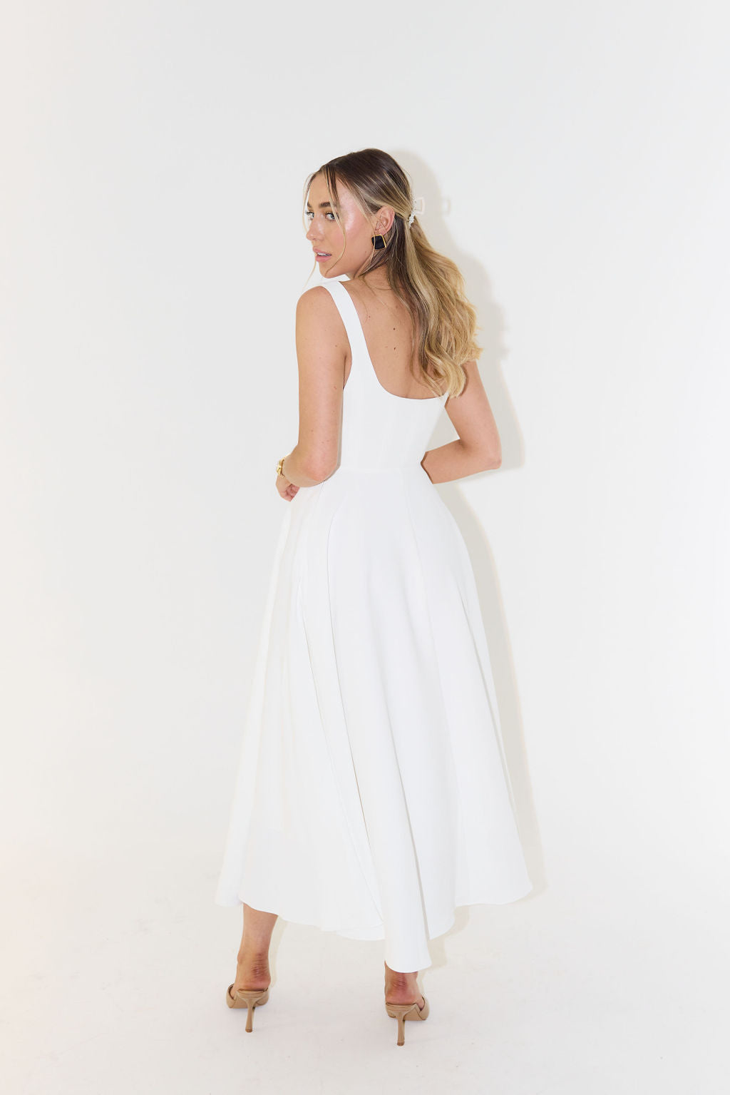 A-Line Square Neck Midi Dress