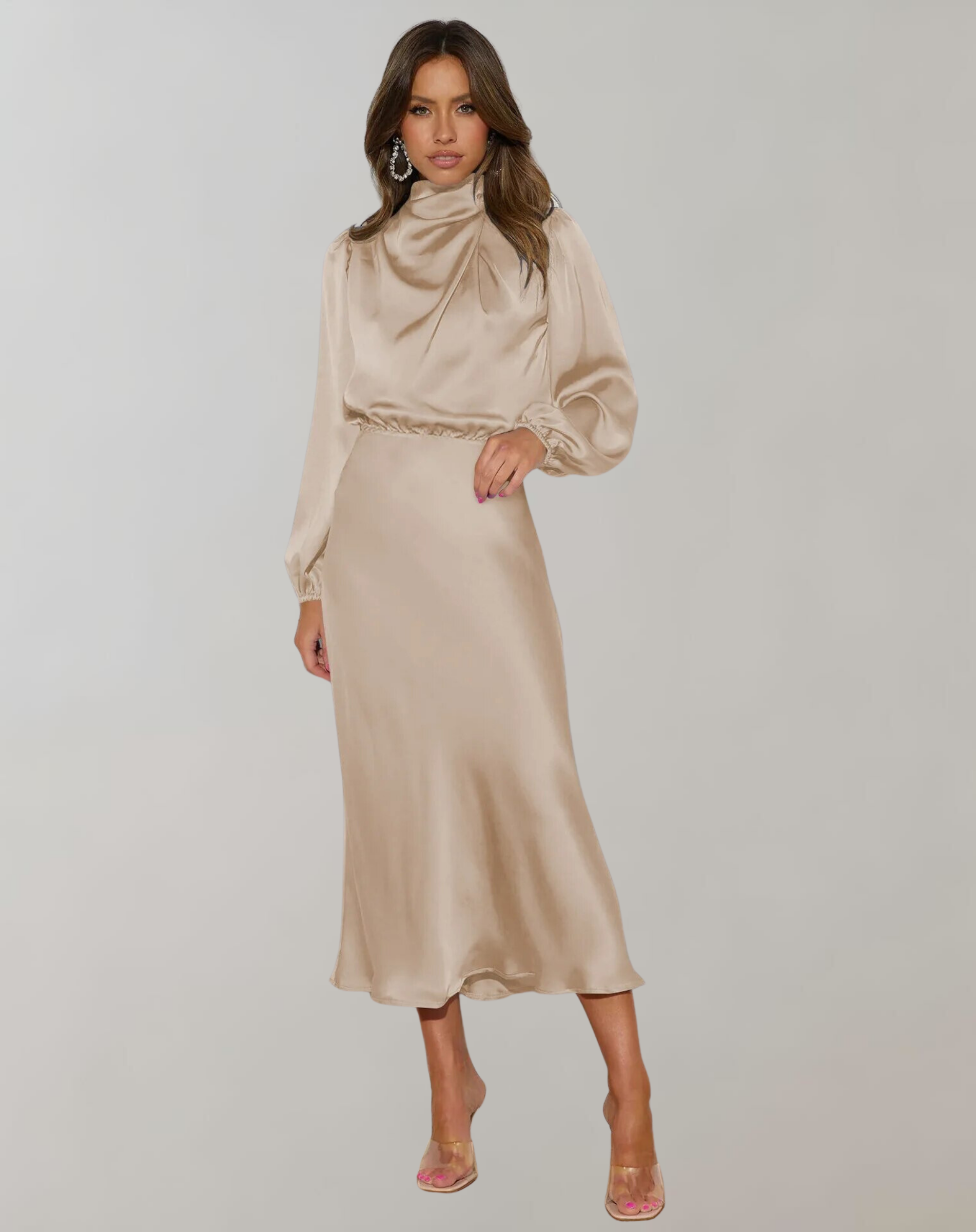 Draped Satin Midi Dress