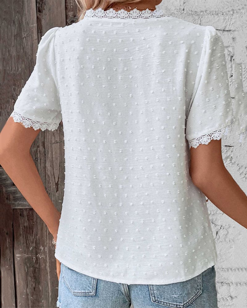 Lace Trim Short Sleeve Top
