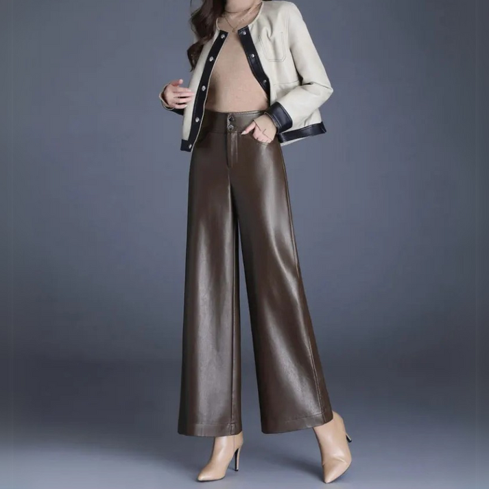 Faux Leather Wide Leg Trousers
