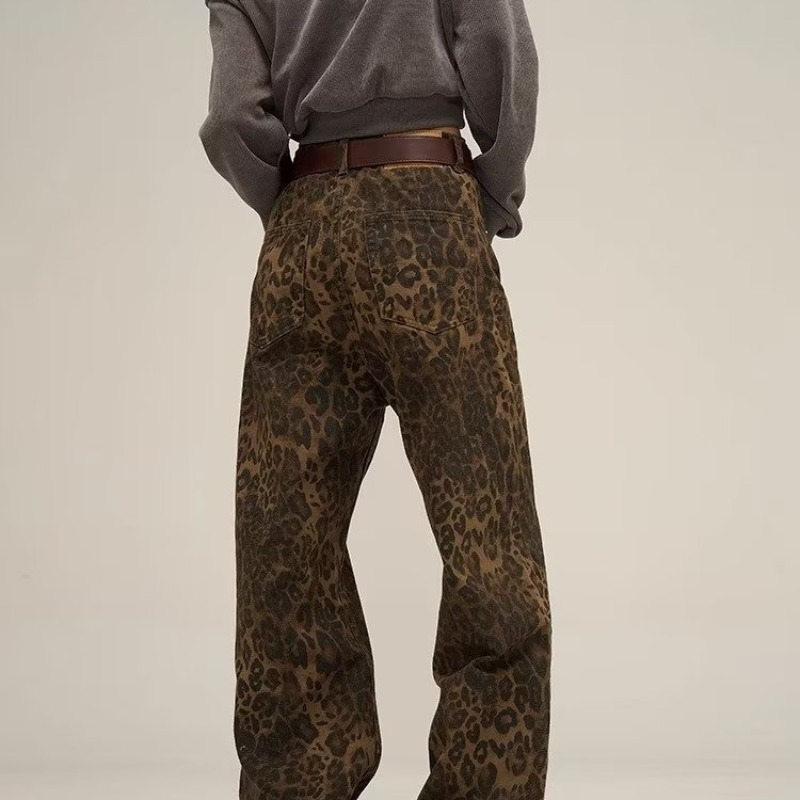Leopard Print Wide Leg Jeans
