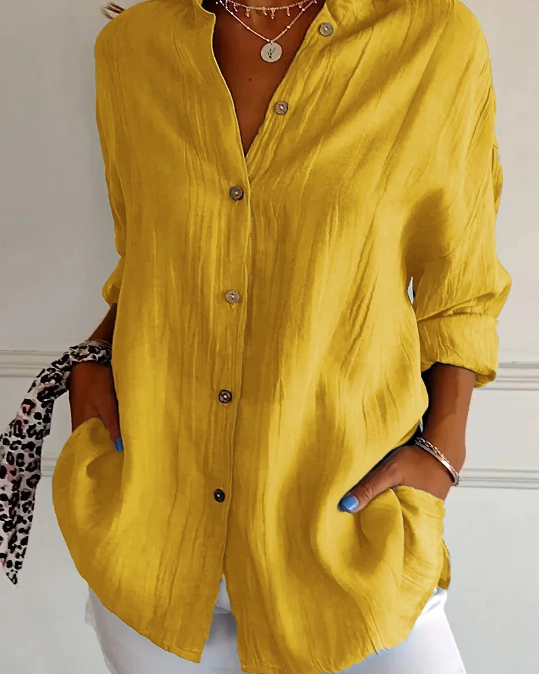 Crinkle Long Sleeve Blouse