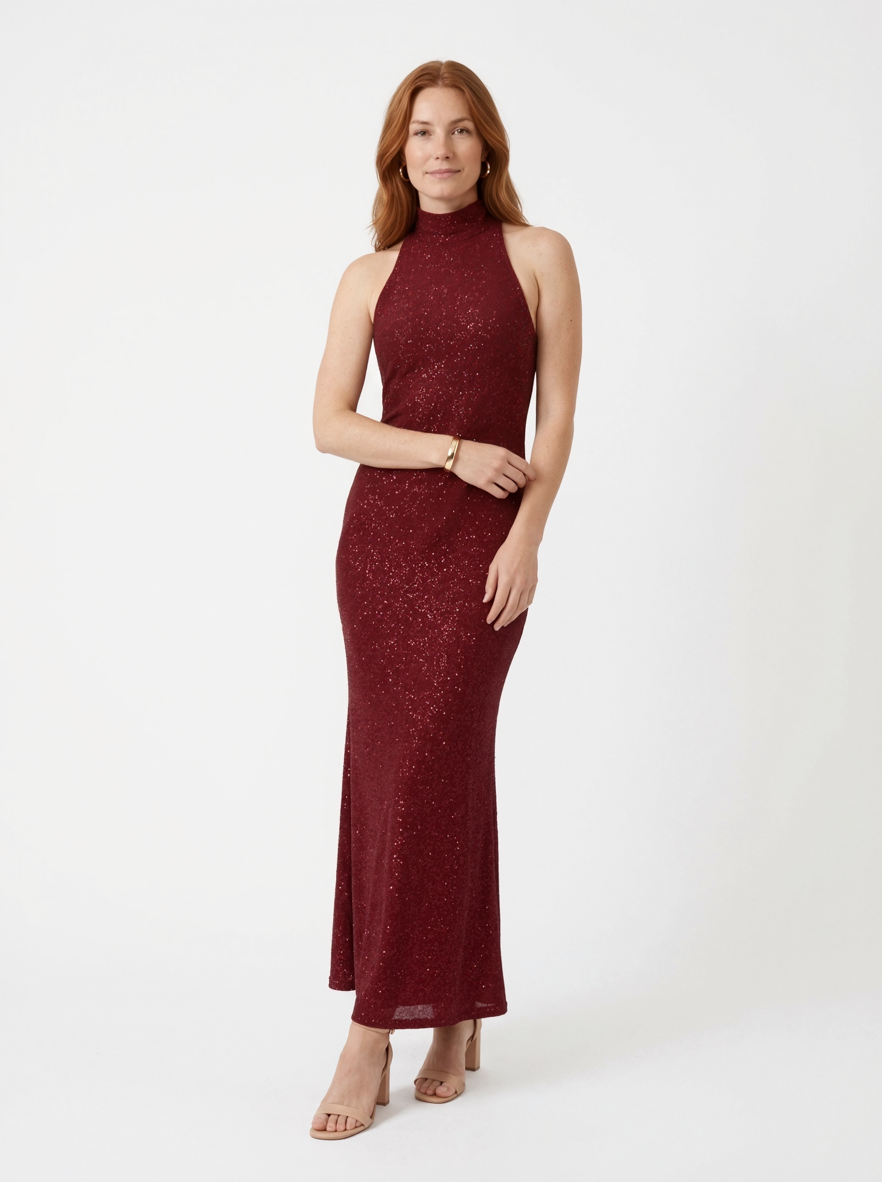 Burgundy Sequined Maxi Dress