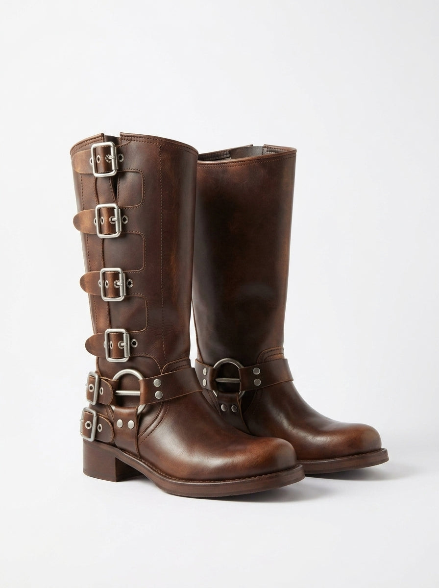 Vintage Leather Biker Boots