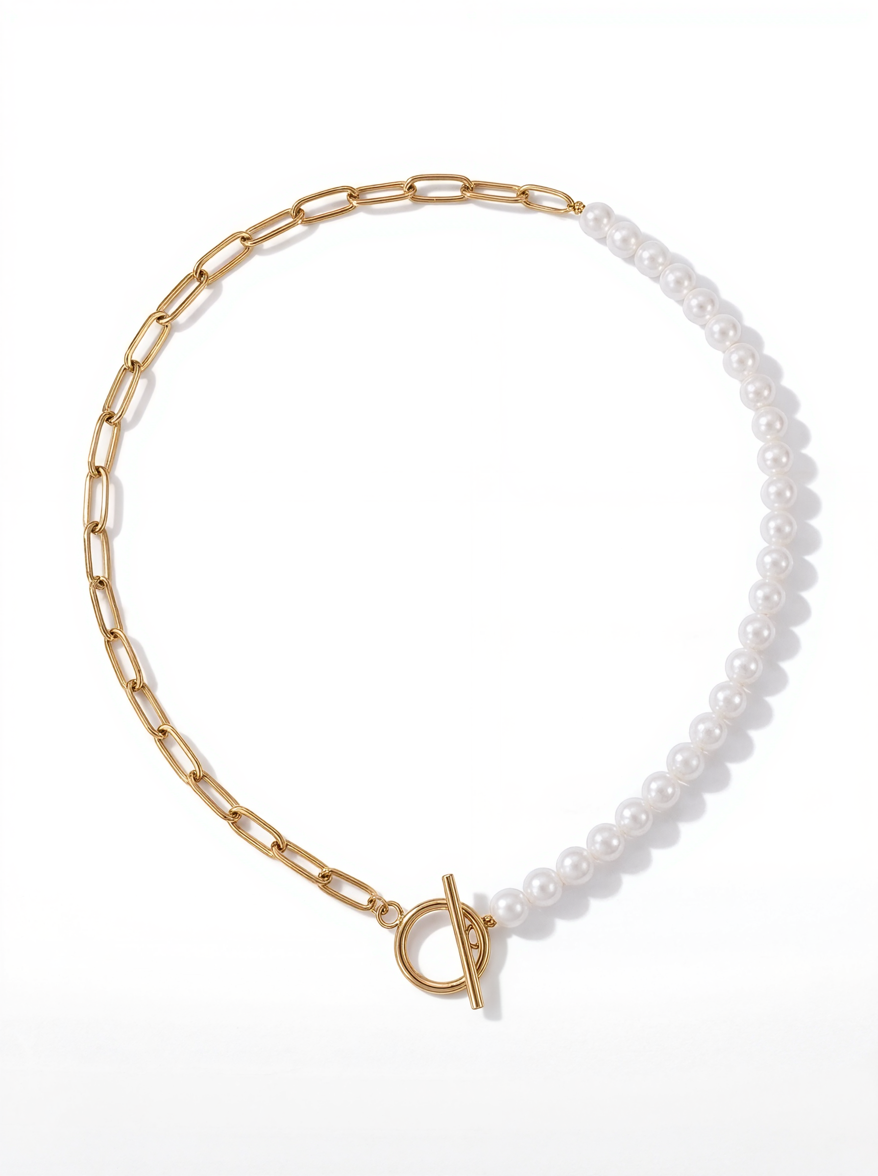 Paperclip Pearl Toggle Necklace