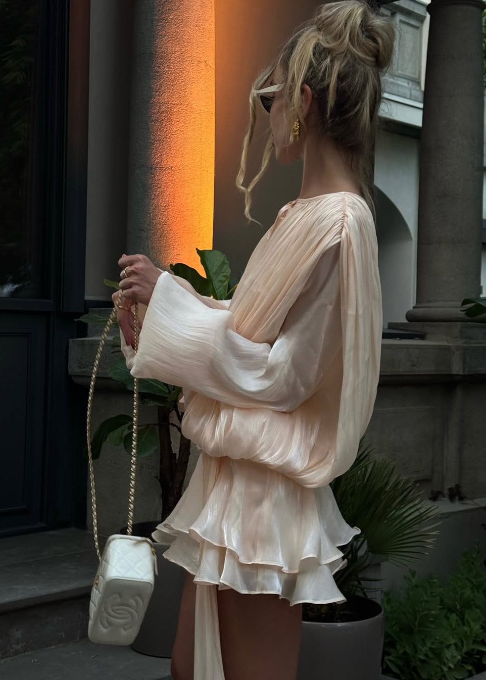 Pleated Shimmer Mini Dress
