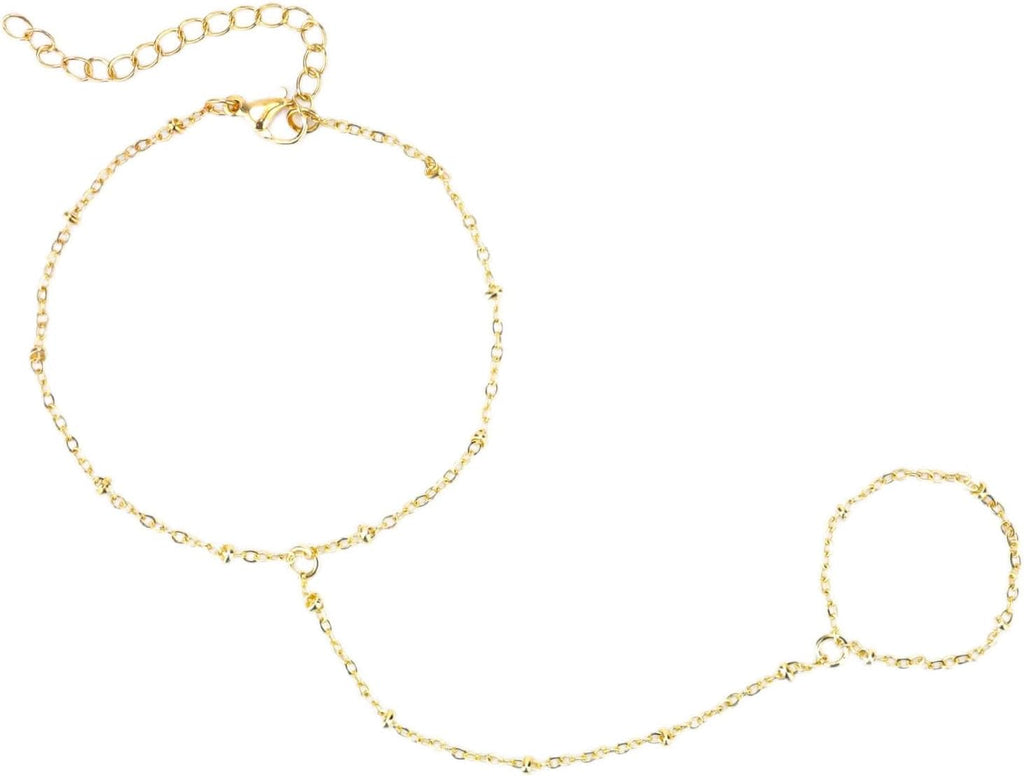 Gold Beaded Hand Chain Bracelet