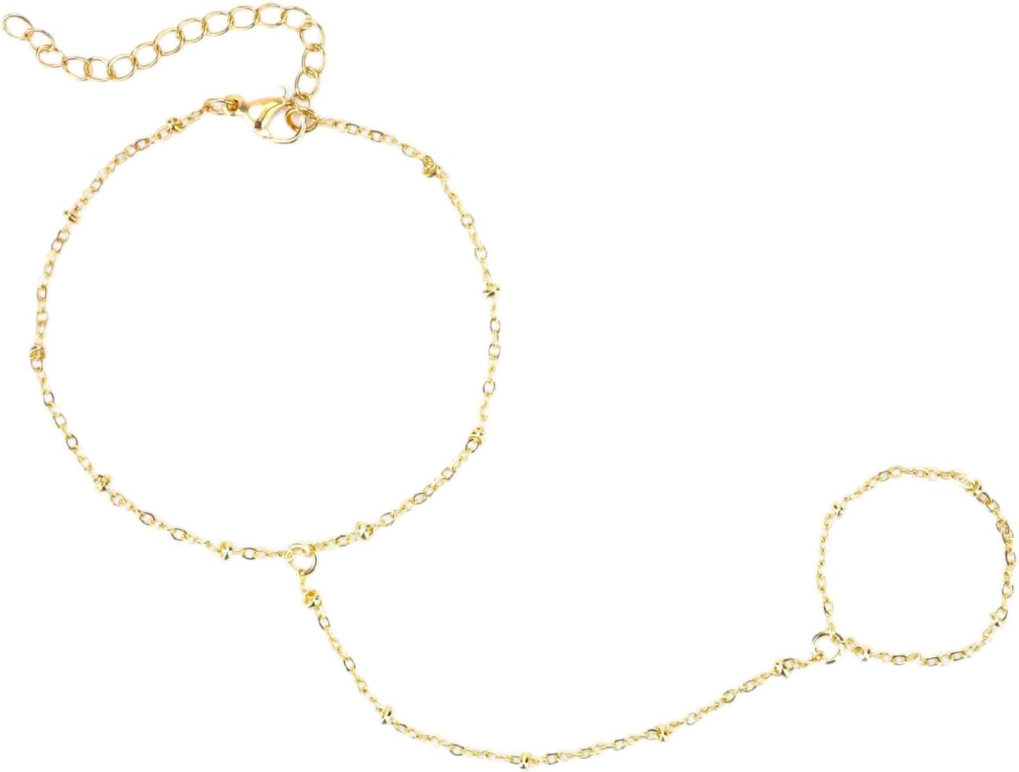 Gold Beaded Hand Chain Bracelet