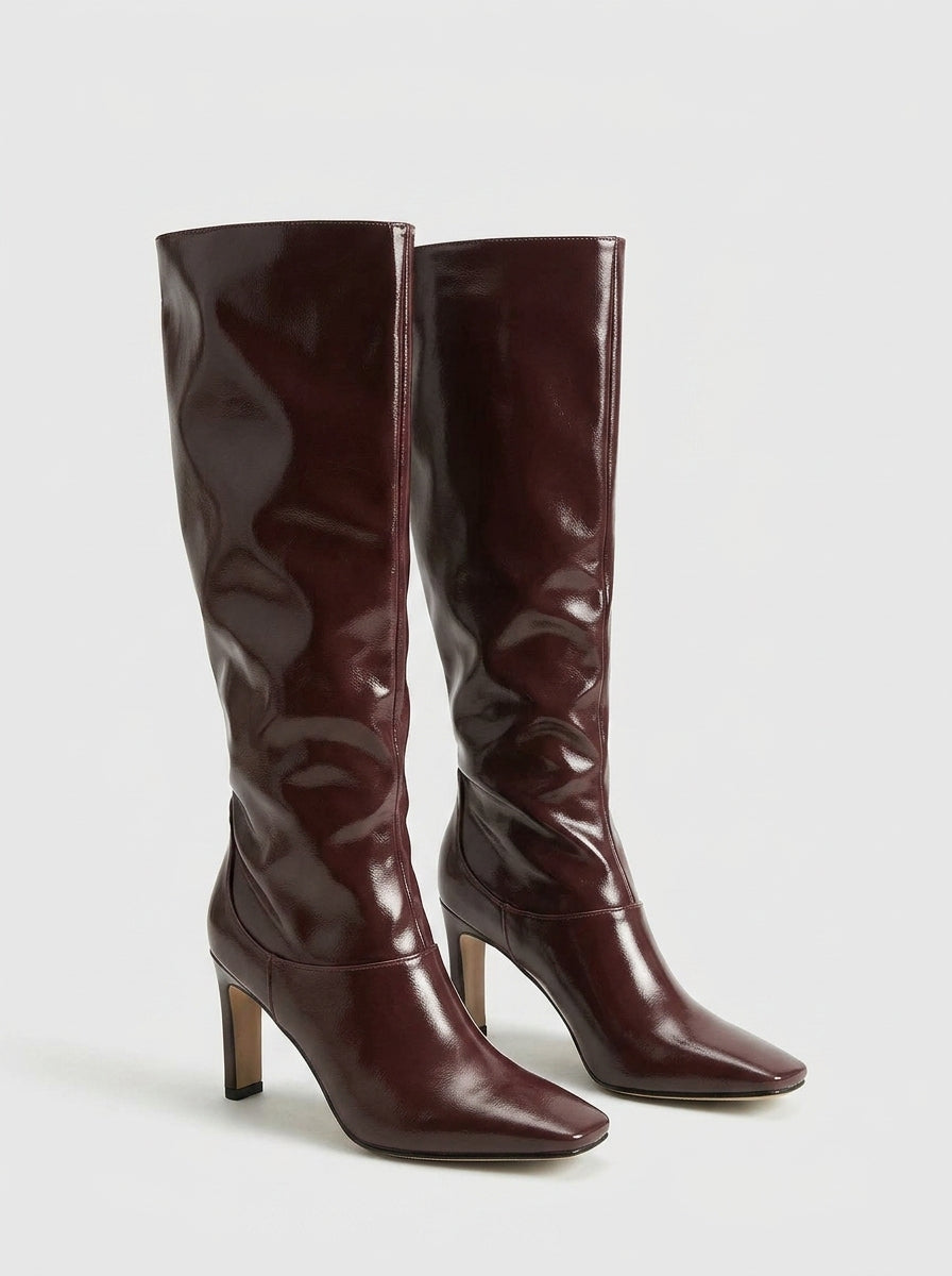 Square Toe High Heel Knee High Boots