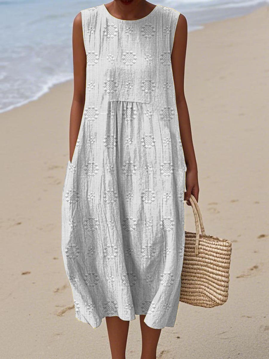 Relaxed Fit Textured Sleeveless Midi Dress