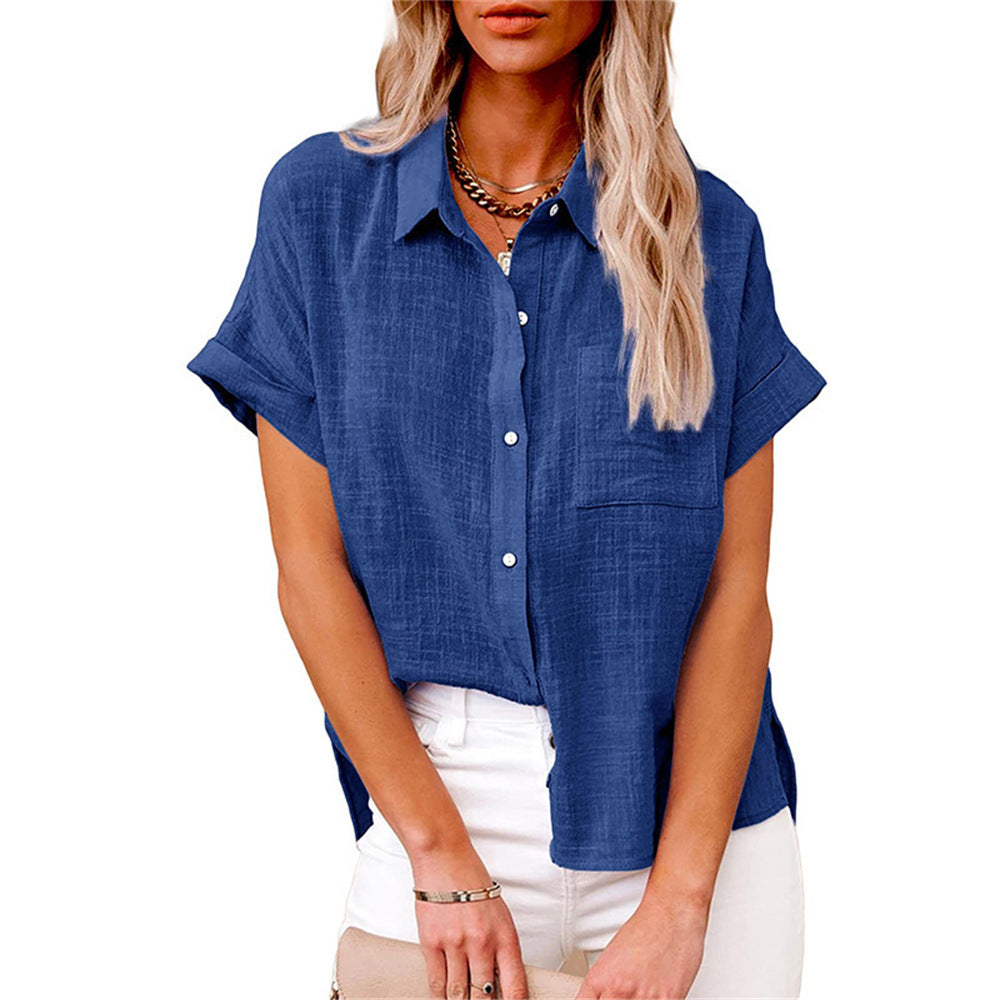 Short Sleeve Button Front Blouse