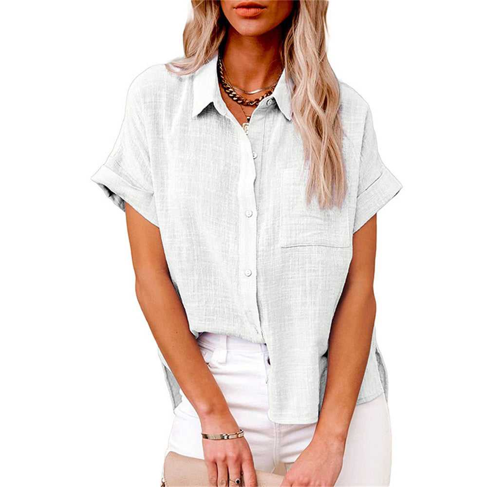 Short Sleeve Button Front Blouse