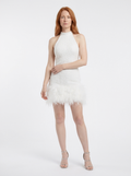 White Feathered Halter Mini Dress