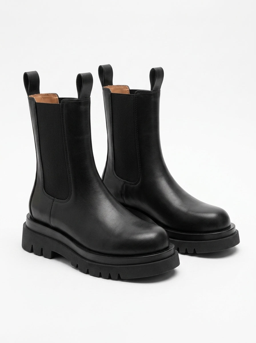 Black Chunky Sole Chelsea Boots