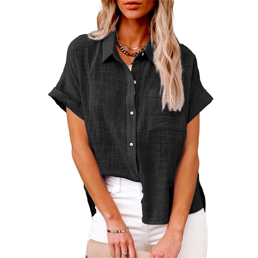 Short Sleeve Button Front Blouse