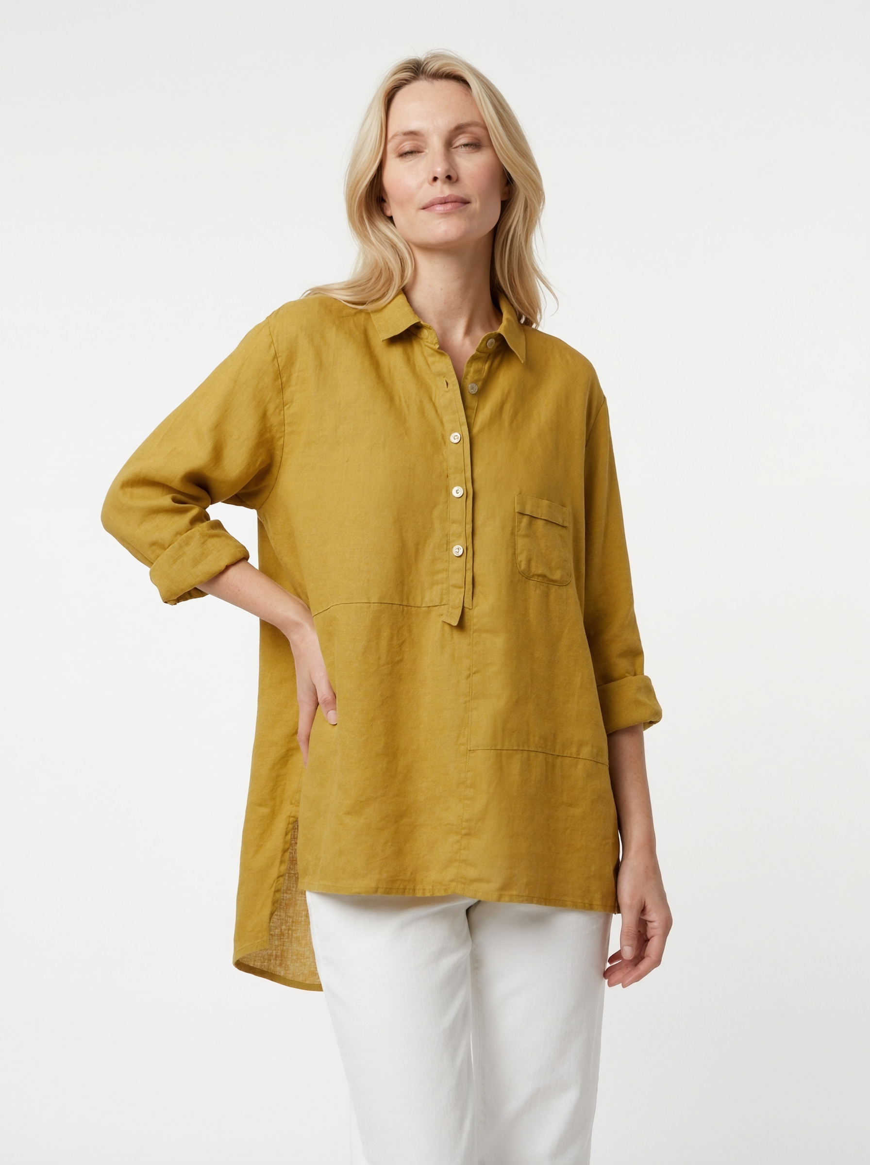 Linen Blend High-Low Blouse