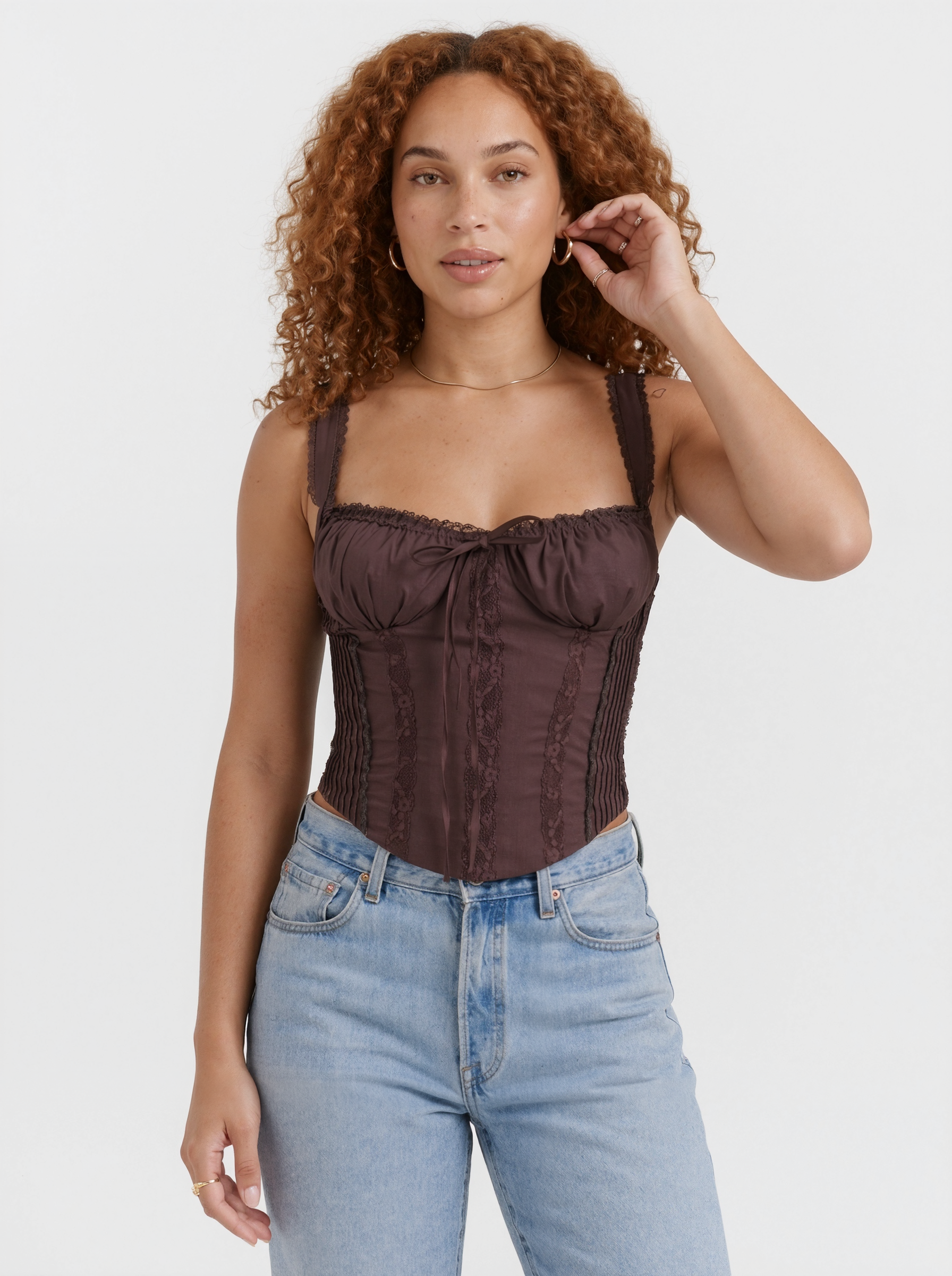 Dark Brown Vintage Lace Corset Top