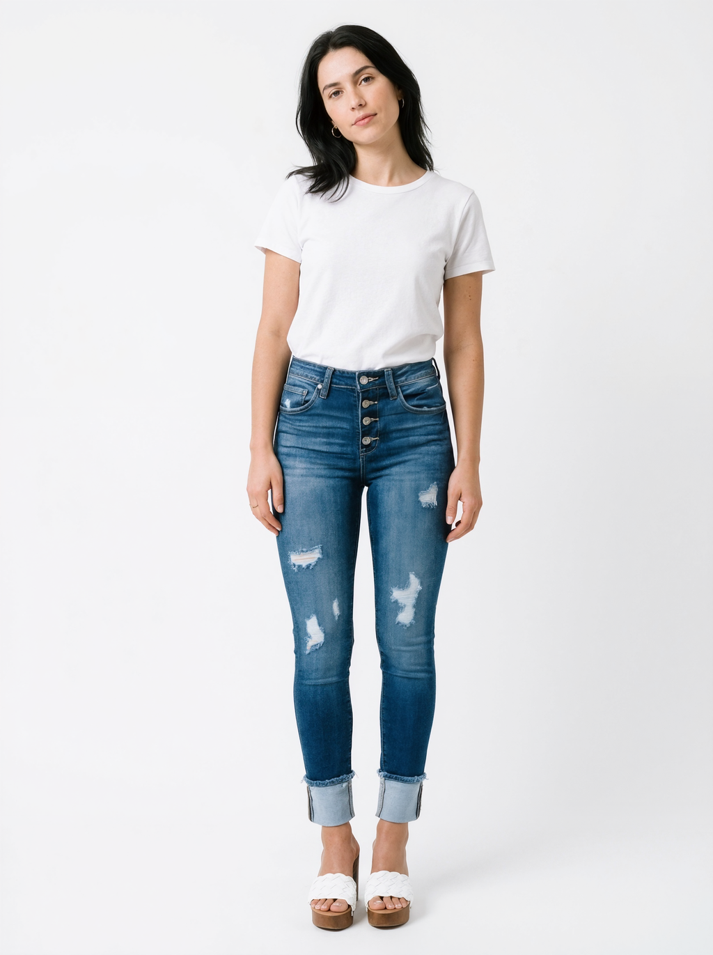 Distressed High-Waist Skinny Jeans