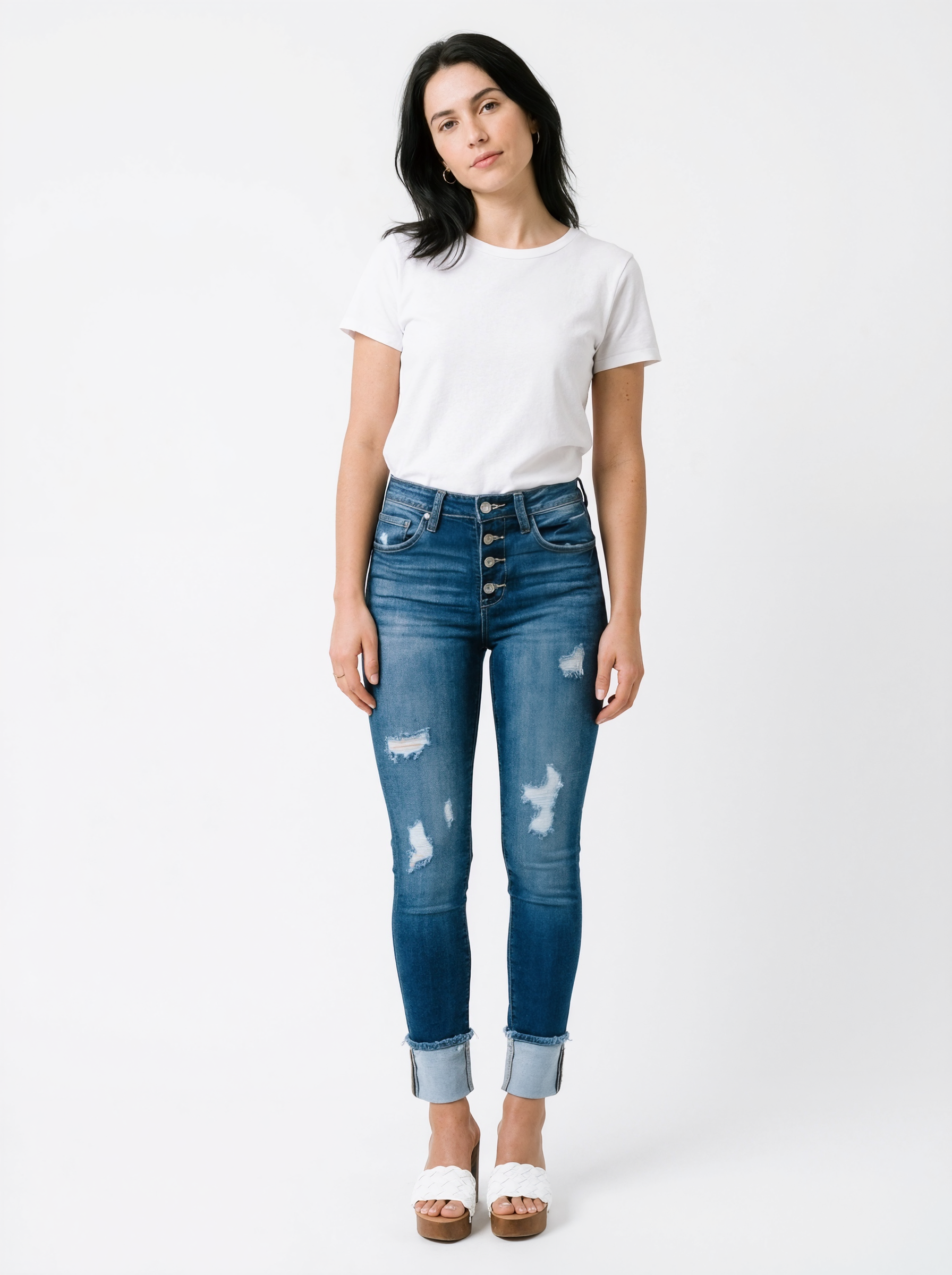 Distressed High-Waist Skinny Jeans