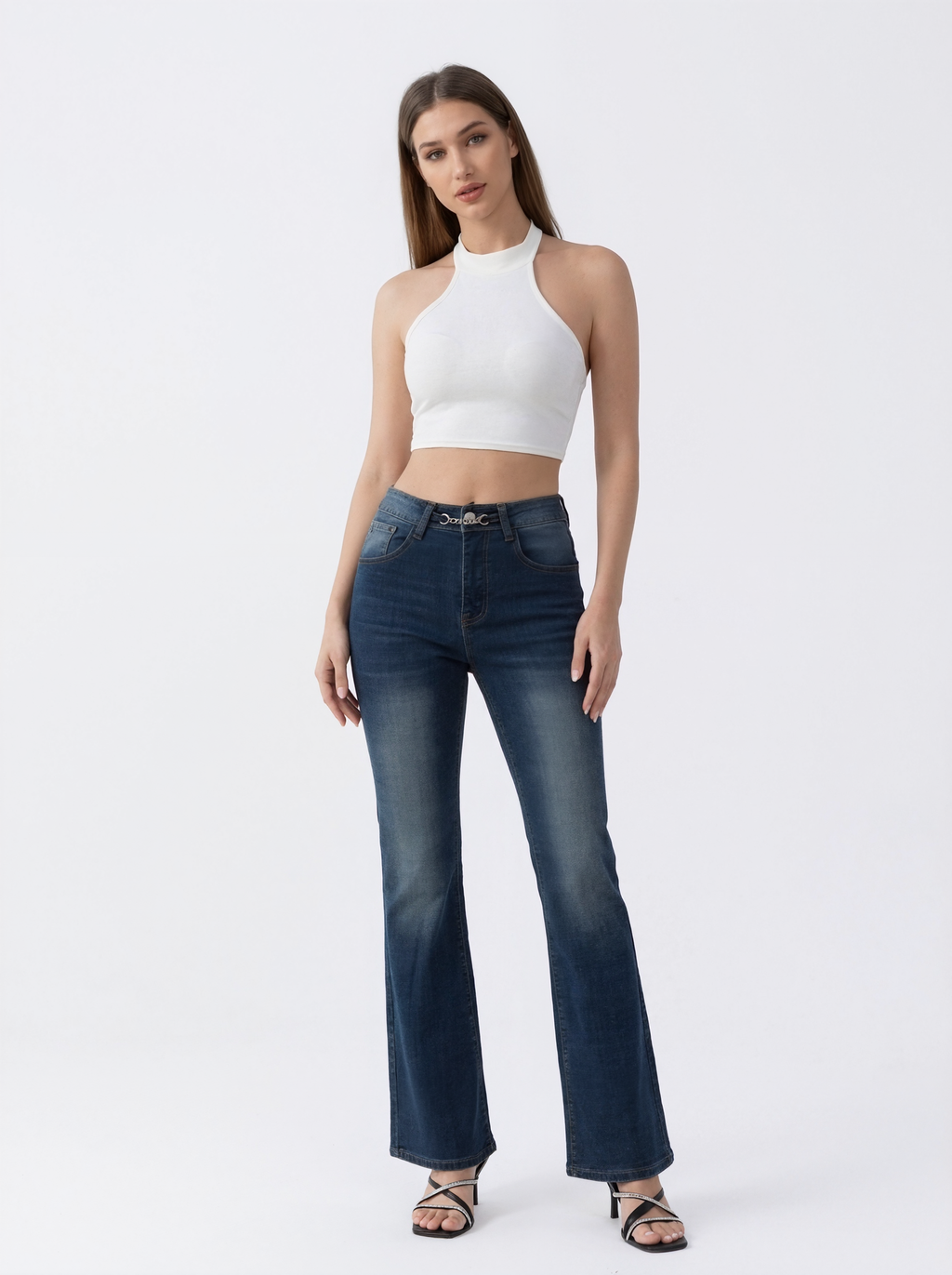 Embellished High-Waist Flared Jeans